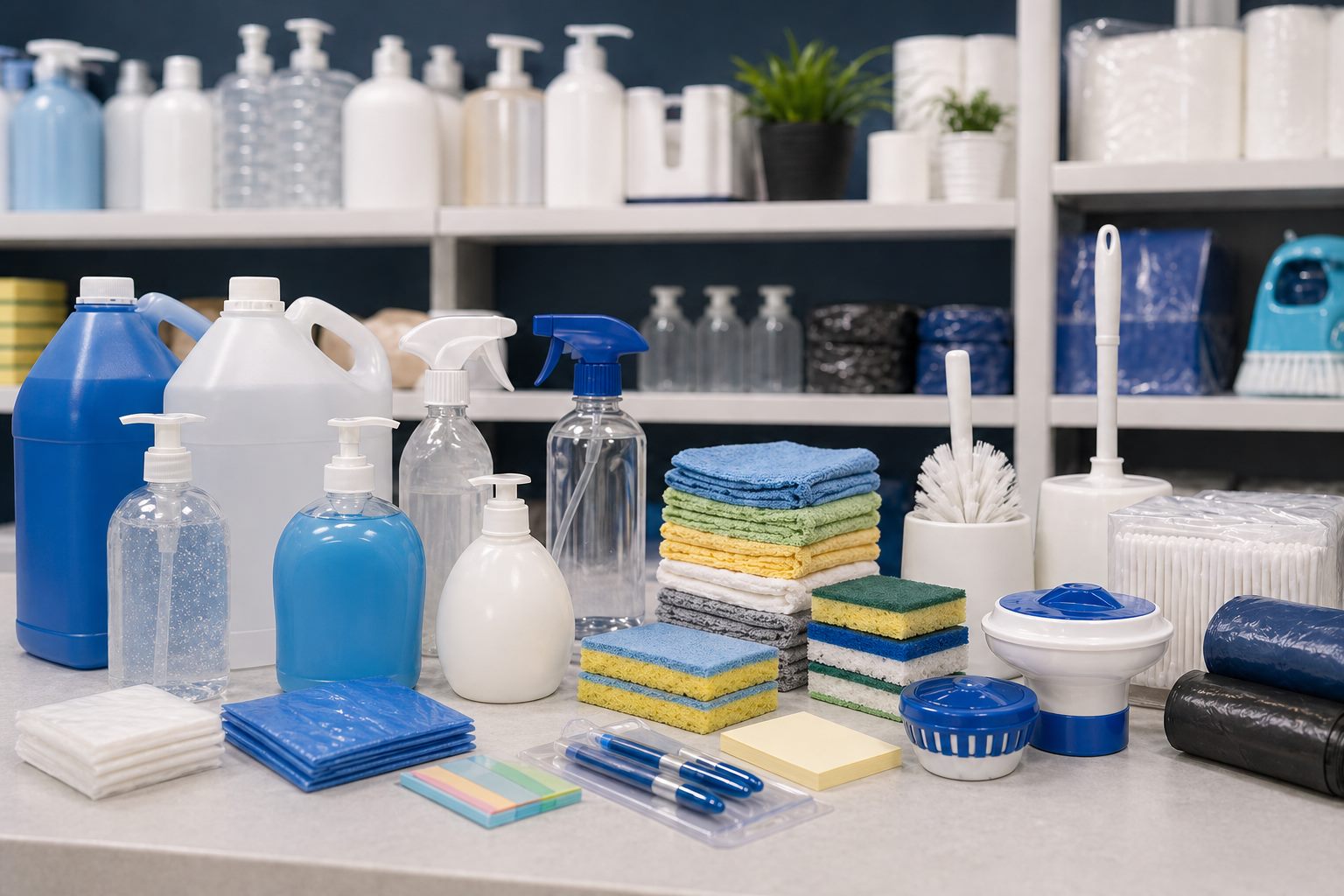 Produtos de higiene e utilidades organizados